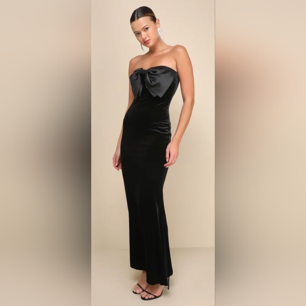 Lulus Velvet Bow Strapless Maxi Dress | NWT | XL